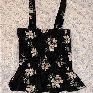 Rue 21 Floral Black Tank Top With Bottom Flare